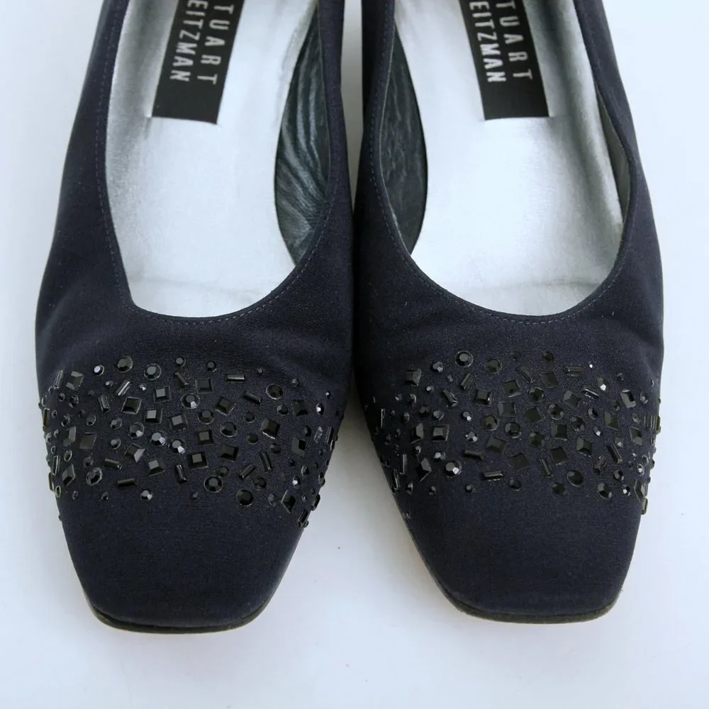Stuart Weitzman Navy‎ Embellished Closed Toe Block Heel Pumps in Navy Size 9